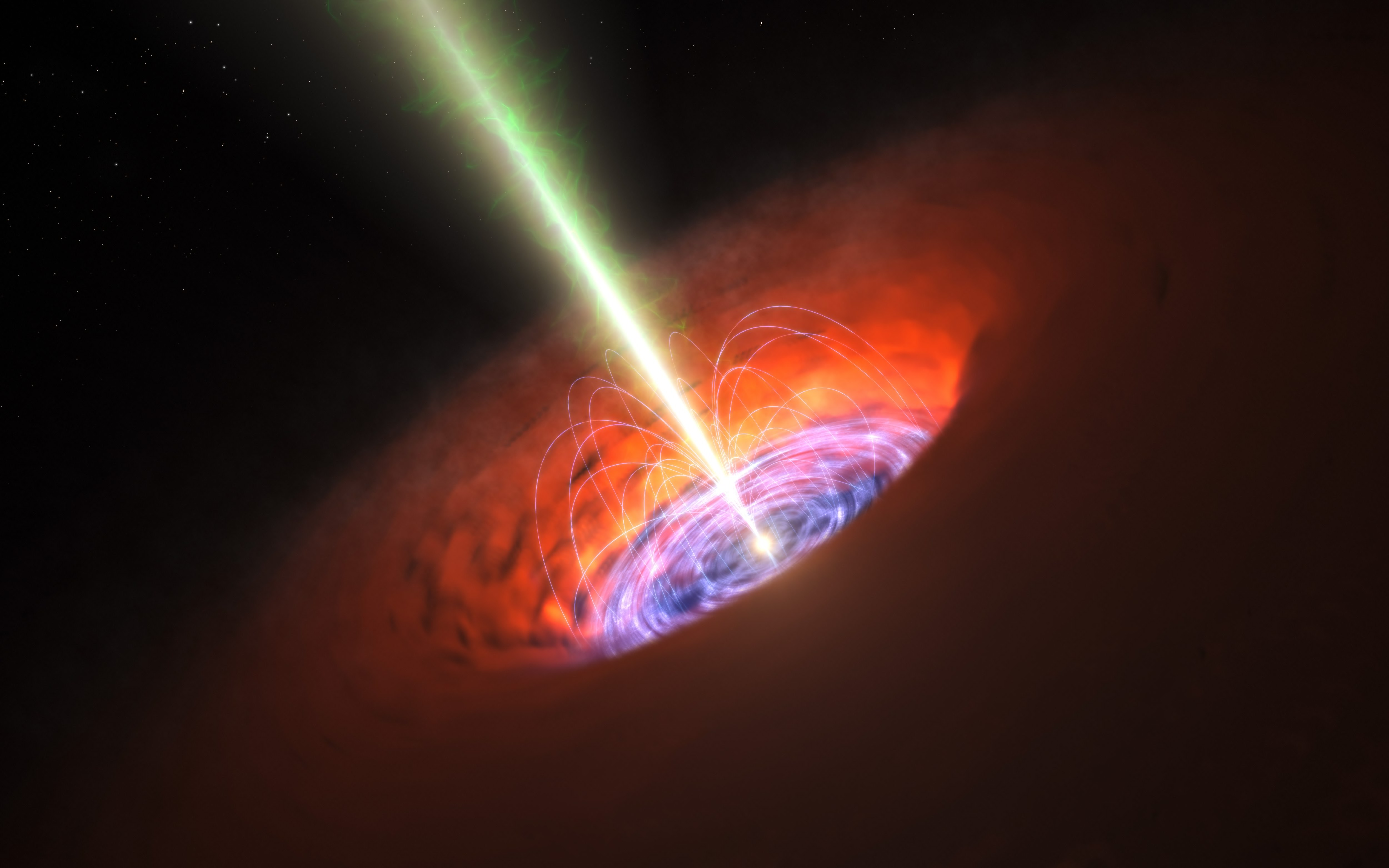 Artist impression of a supermassive black hole at the centre of a galaxy