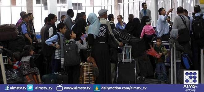 747 جمبو جیٹ یمن میں پھنسے 503 پاکستانی شہریوں کو لے کر کراچی پہنچ گیا